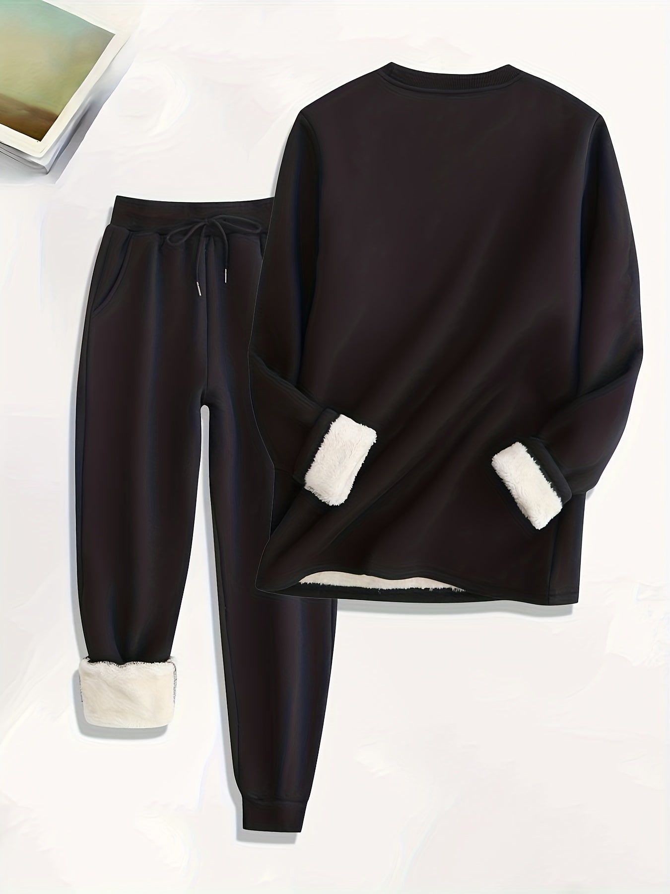 Ensemble Deux Pièces en Polaire Unie Décontracté