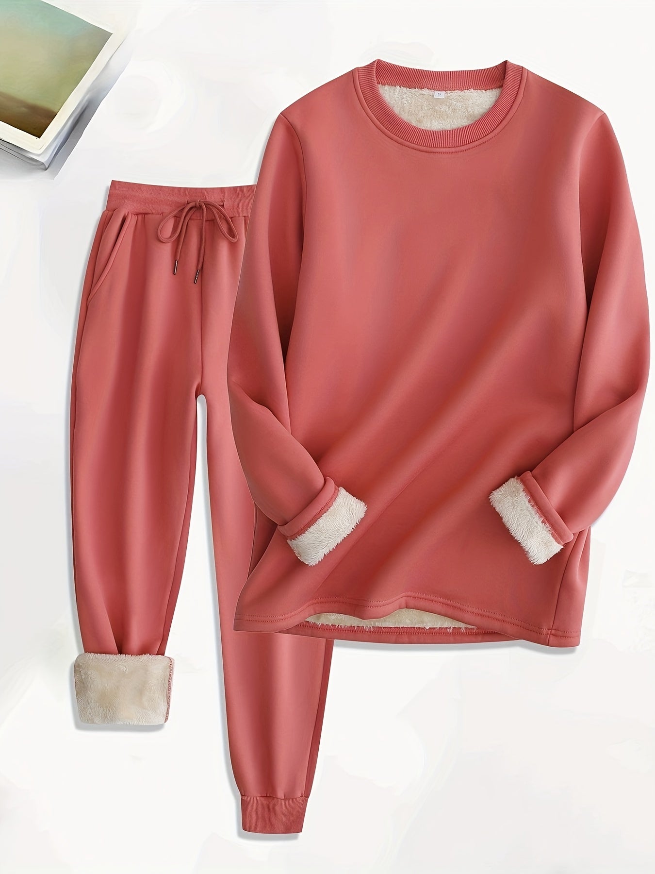 Ensemble Deux Pièces en Polaire Unie Décontracté