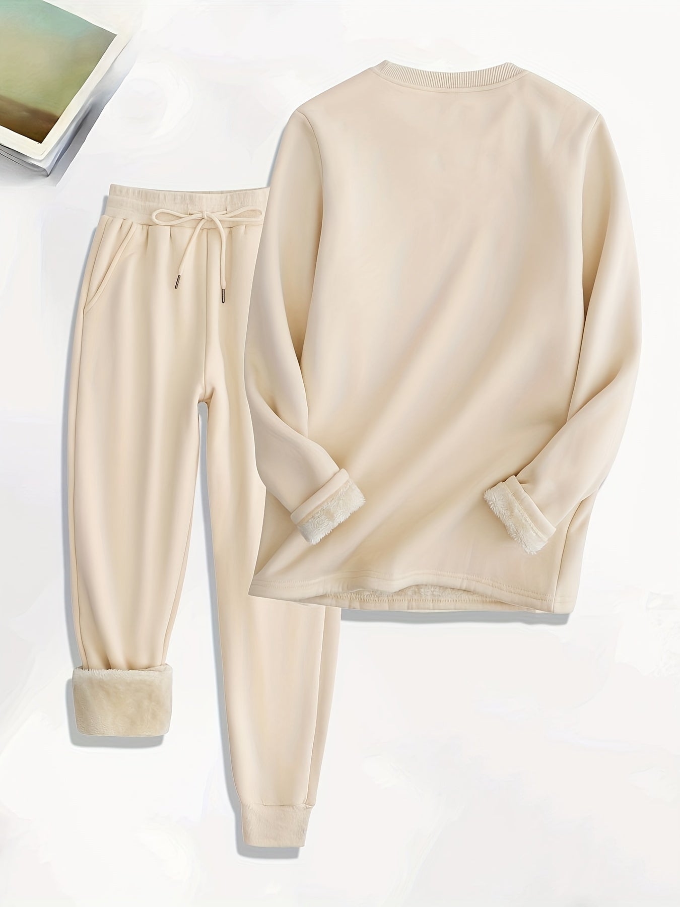 Ensemble Deux Pièces en Polaire Unie Décontracté