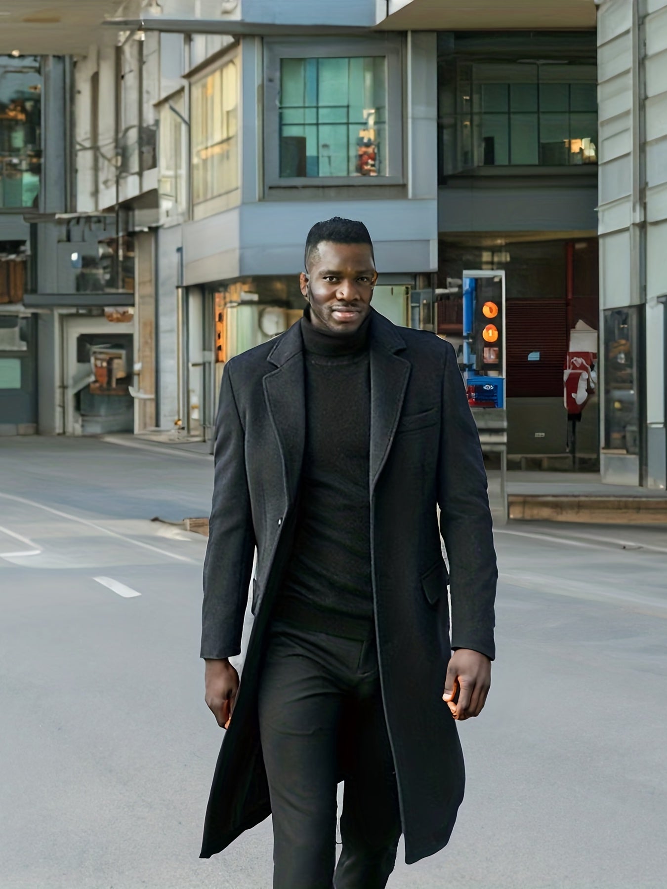 Manteau Long en Laine Mélangée avec Revers pour Hommes