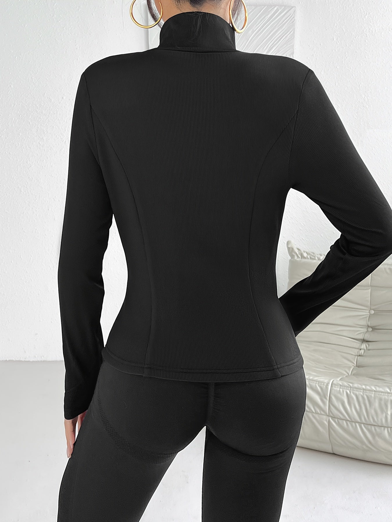 Veste Zippée Skinny à Manches Longues avec Doublure en Fausse