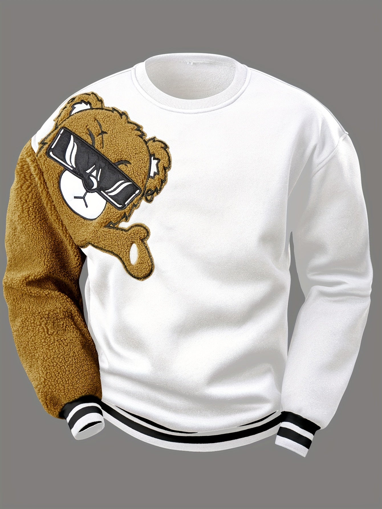 Sweat-shirt à Col Rond avec Broderie Ours de Dessin Animé pour Hommes