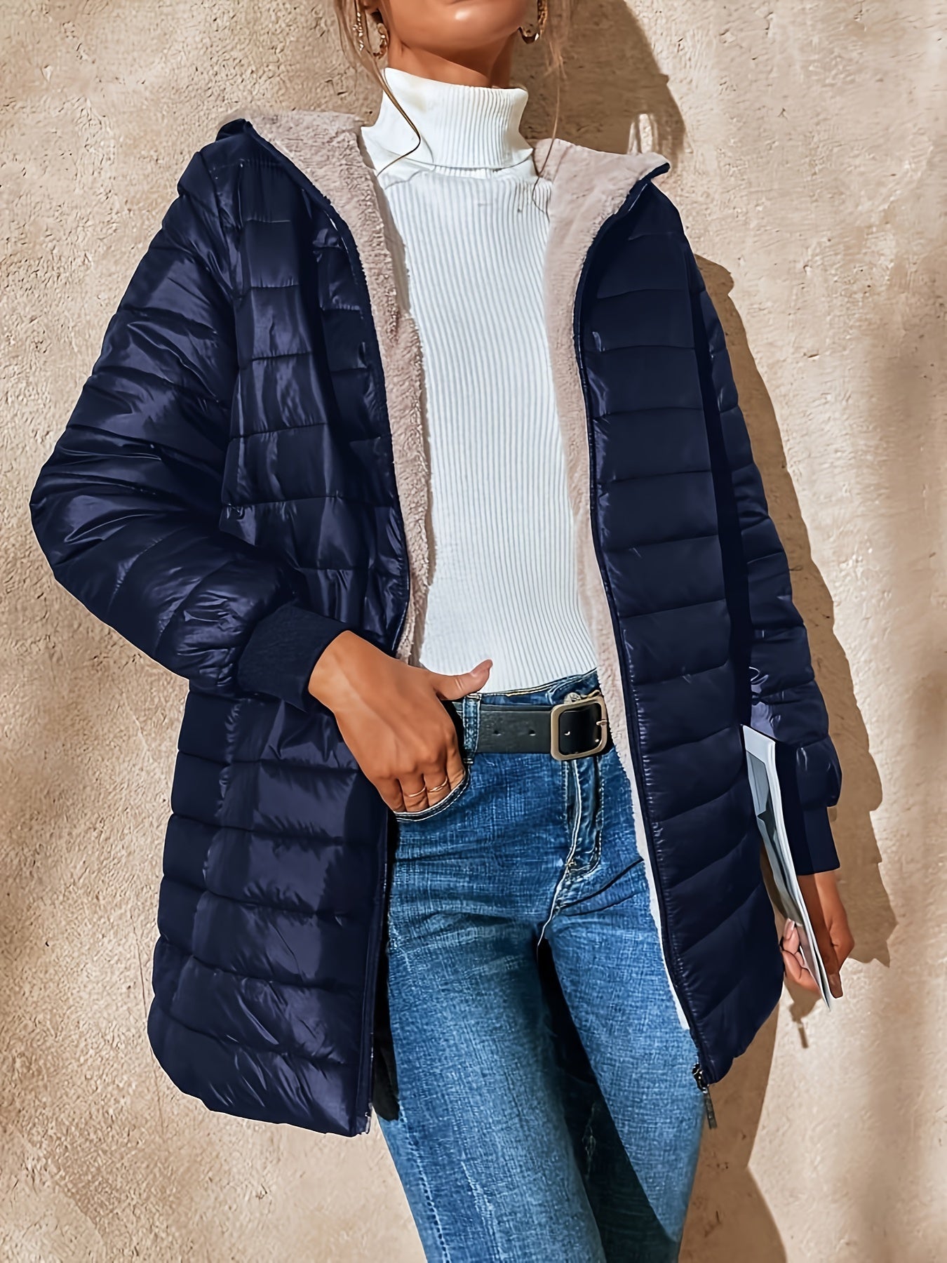 Manteau zippé doublé de laine polaire pour femmes