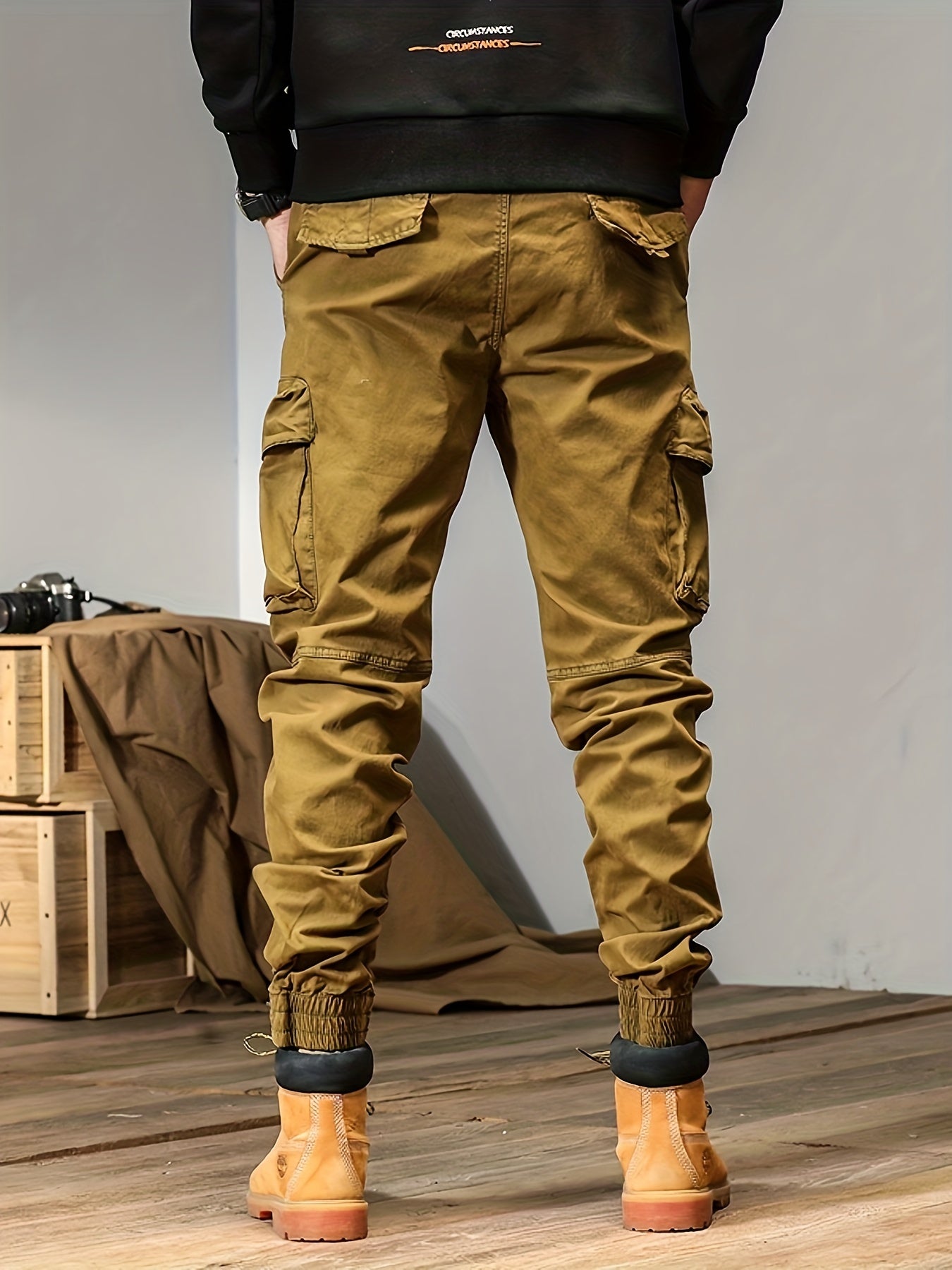Pantalon Cargo en Coton avec Poches à Rabat Multiples
