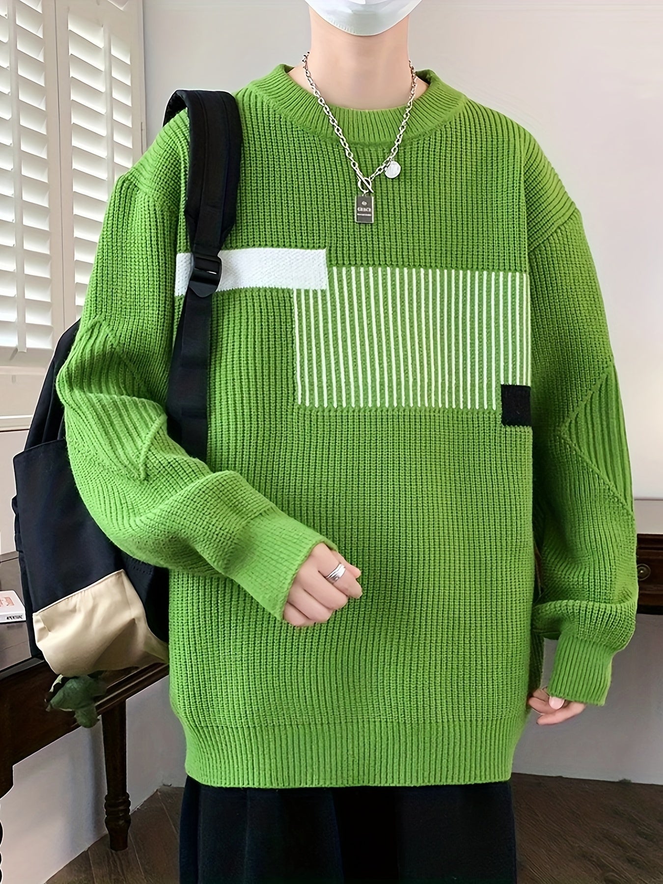 Pull Décontracté Color Block à Imprimé Géométrique