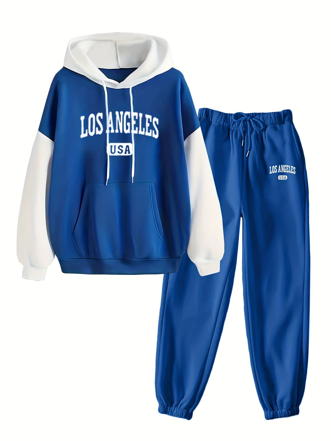 Ensemble 2 Pièces Color Block avec Hoodie et Pantalon Élastique