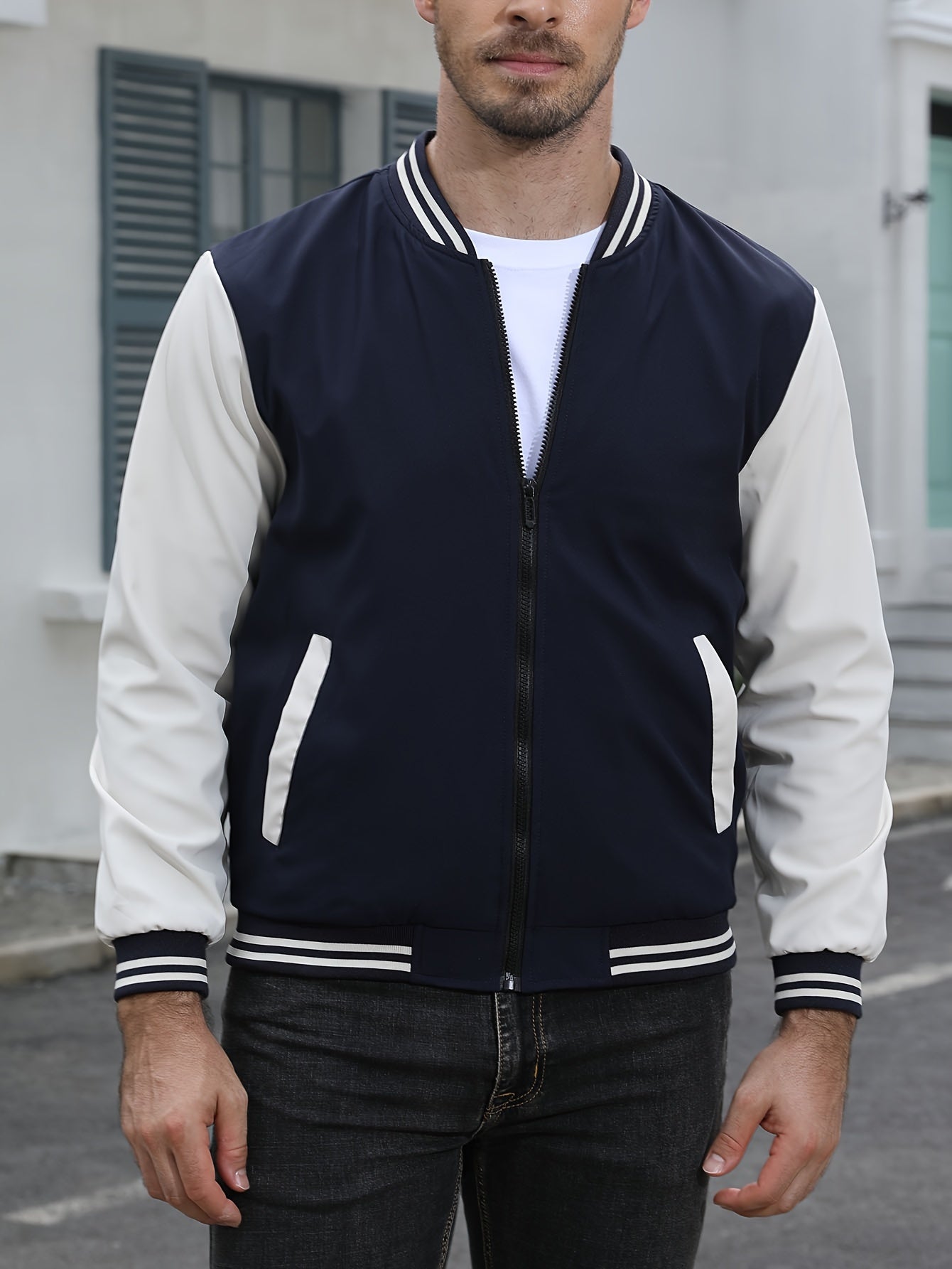 Veste de Baseball Zippée Color Block pour Hommes