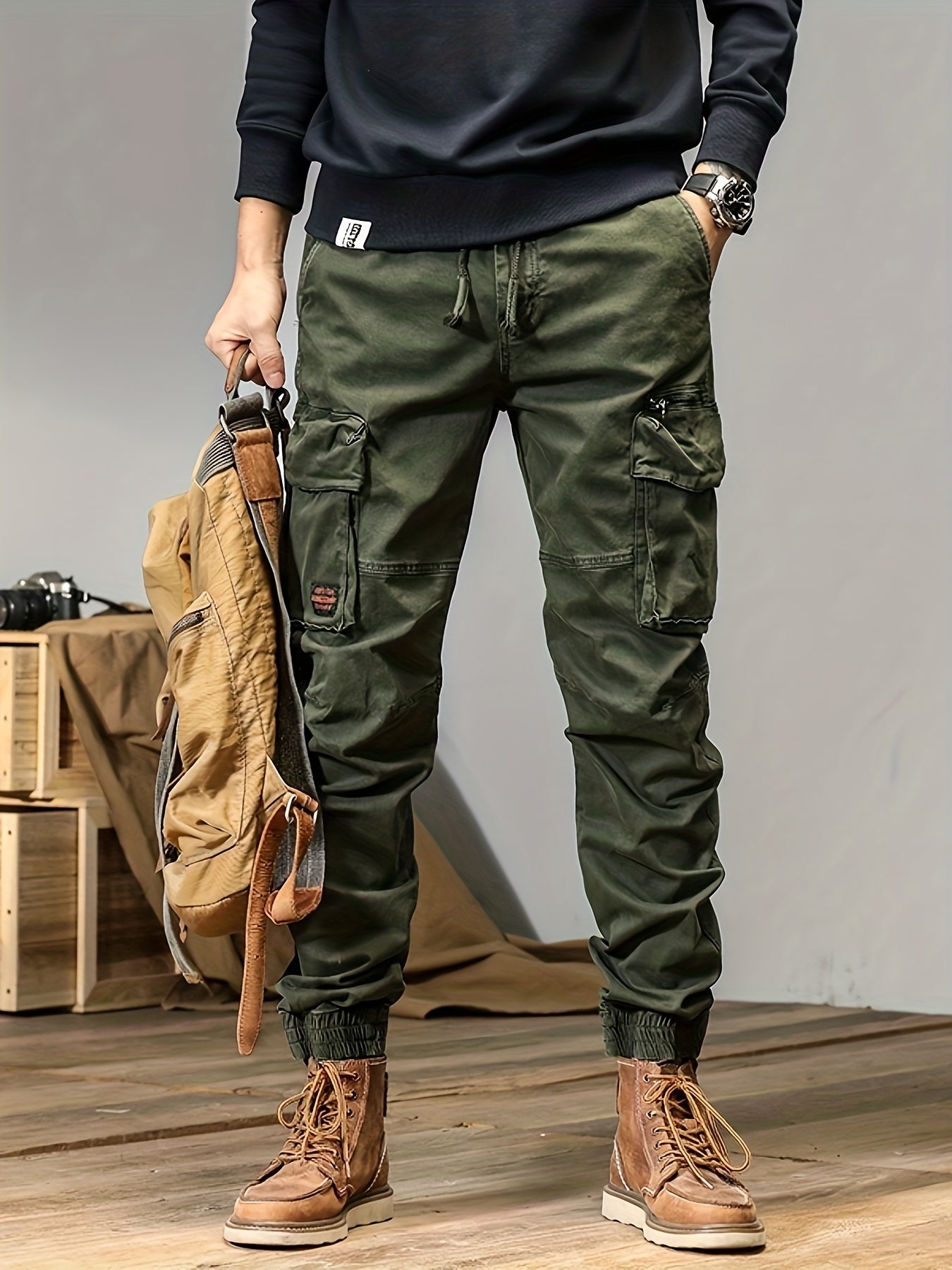 Pantalon Cargo en Coton avec Poches à Rabat Multiples