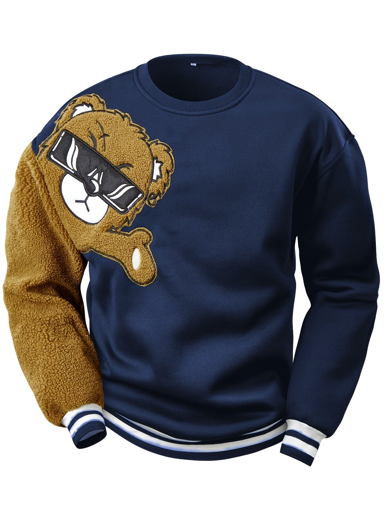 Sweat-shirt à Col Rond avec Broderie Ours de Dessin Animé pour Hommes