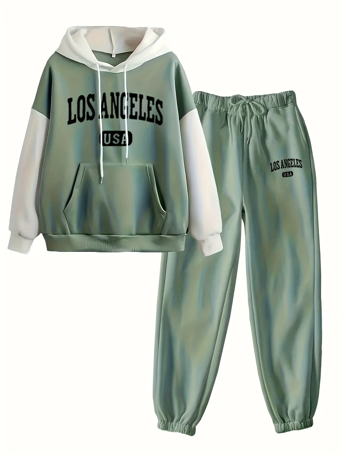 Ensemble 2 Pièces Color Block avec Hoodie et Pantalon Élastique