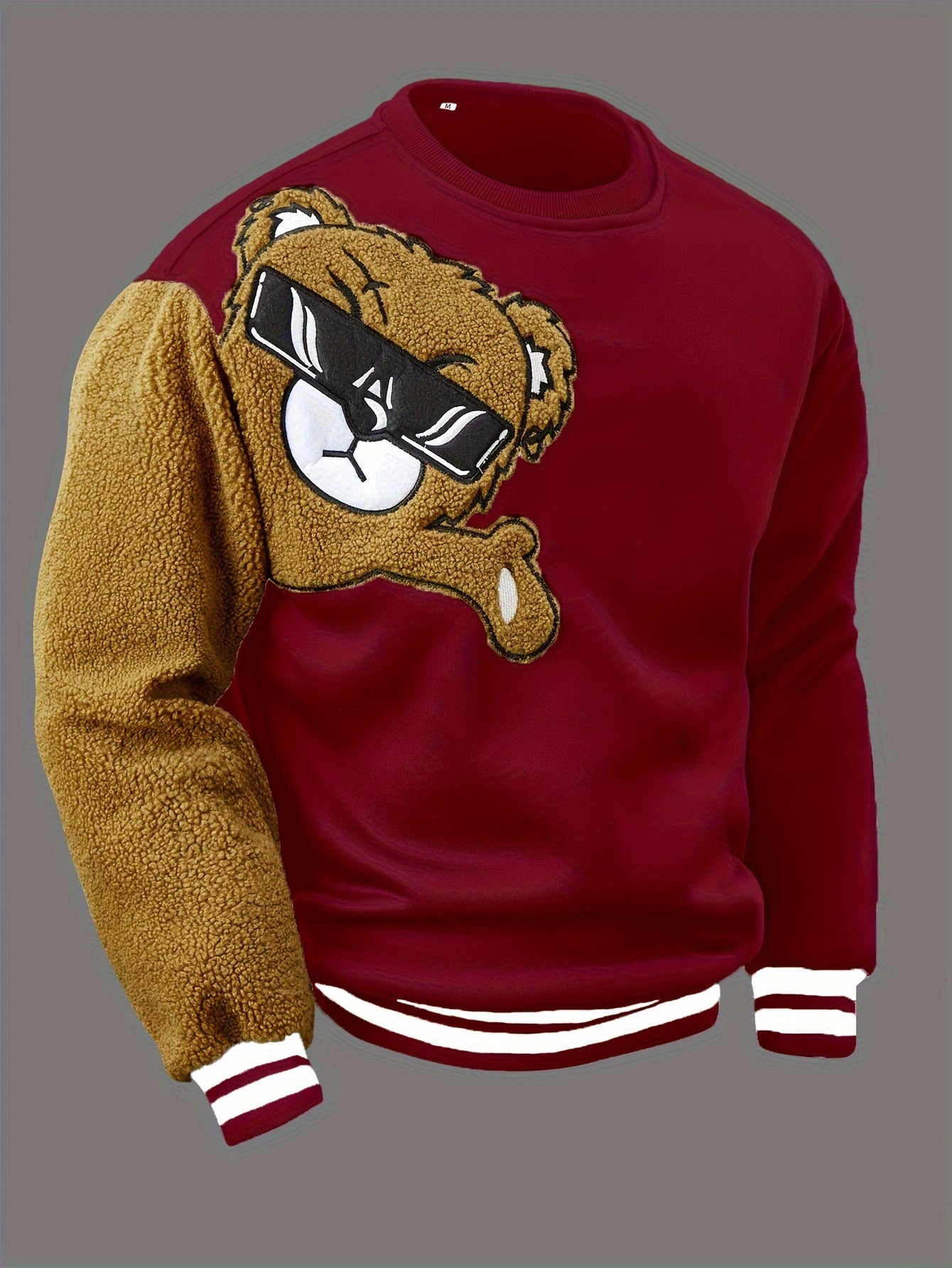 Sweat-shirt à Col Rond avec Broderie Ours de Dessin Animé pour Hommes