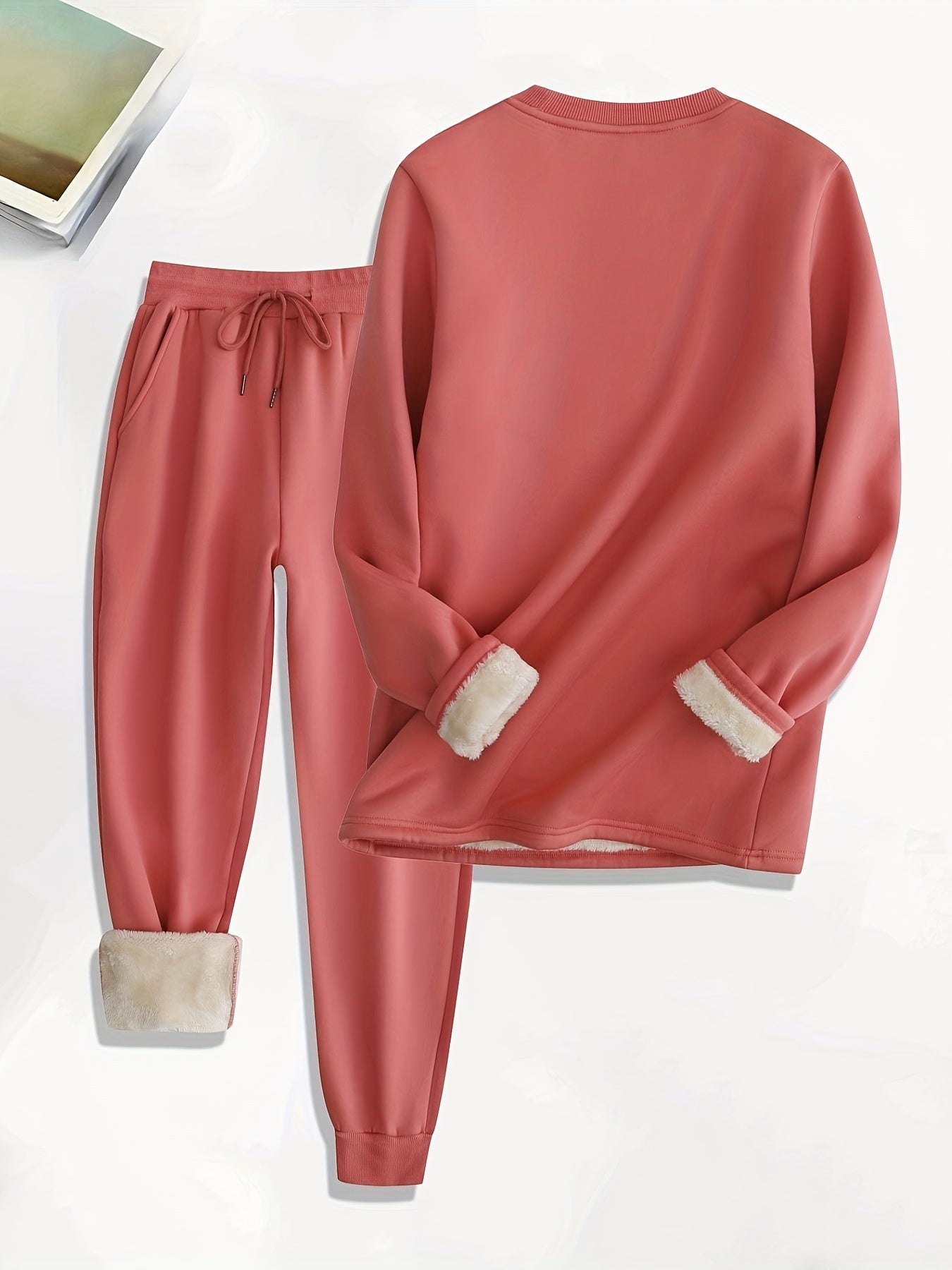 Ensemble Deux Pièces en Polaire Unie Décontracté