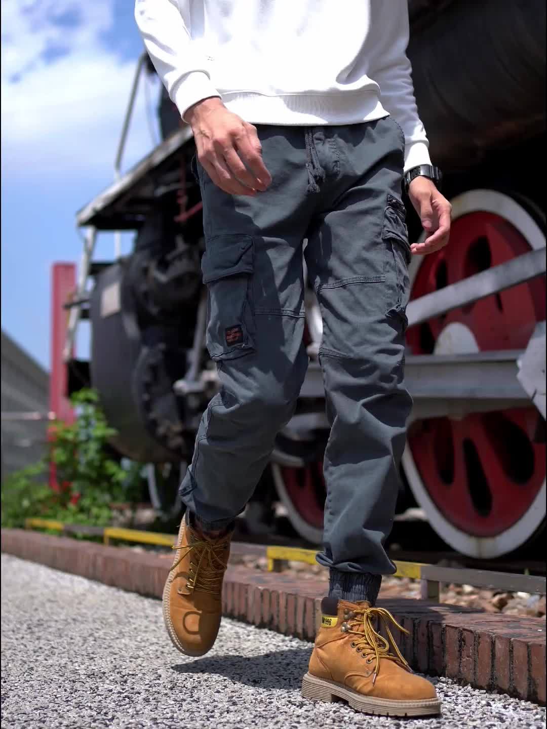 Pantalon Cargo en Coton avec Poches à Rabat Multiples