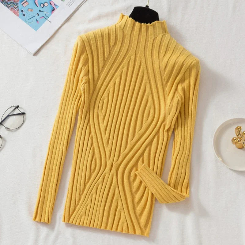 Pull Slim à Demi-Col Roulé en Tricot