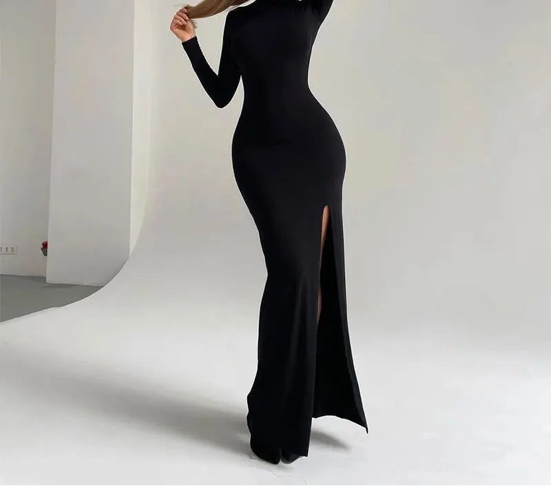 Robe Maxi à Col Roulé avec Fente