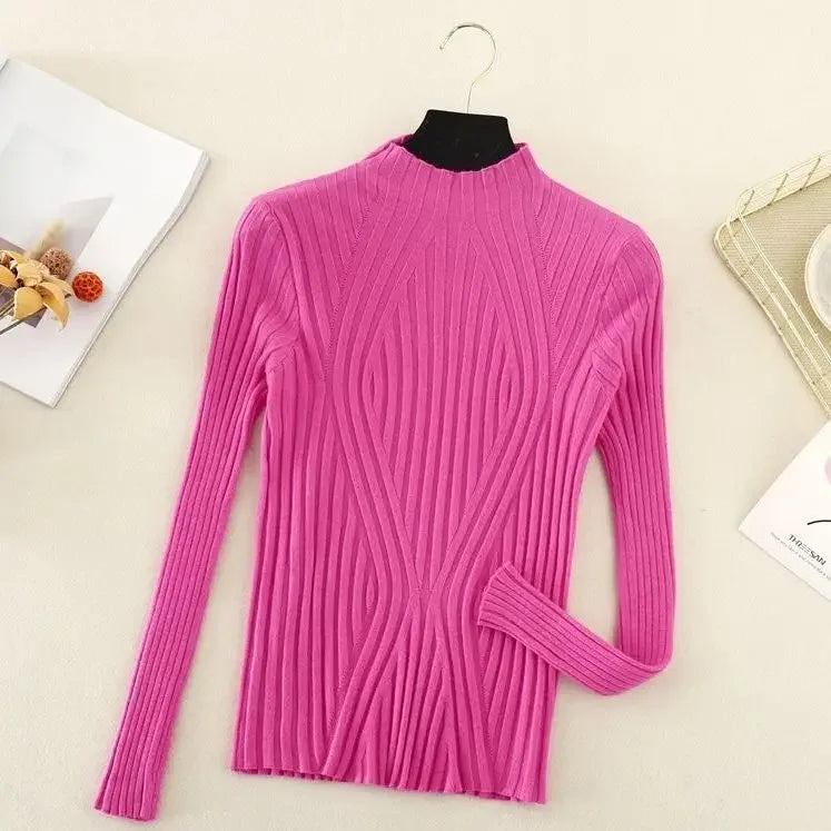Pull Slim à Demi-Col Roulé en Tricot