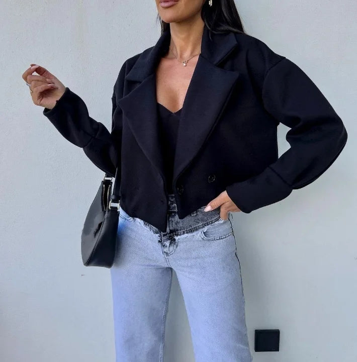 Veste Courte en Laine à Boutons pour Femmes