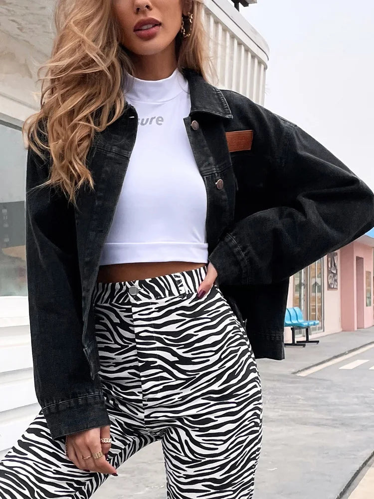 Veste en Denim à Col Rabaissé pour Femmes