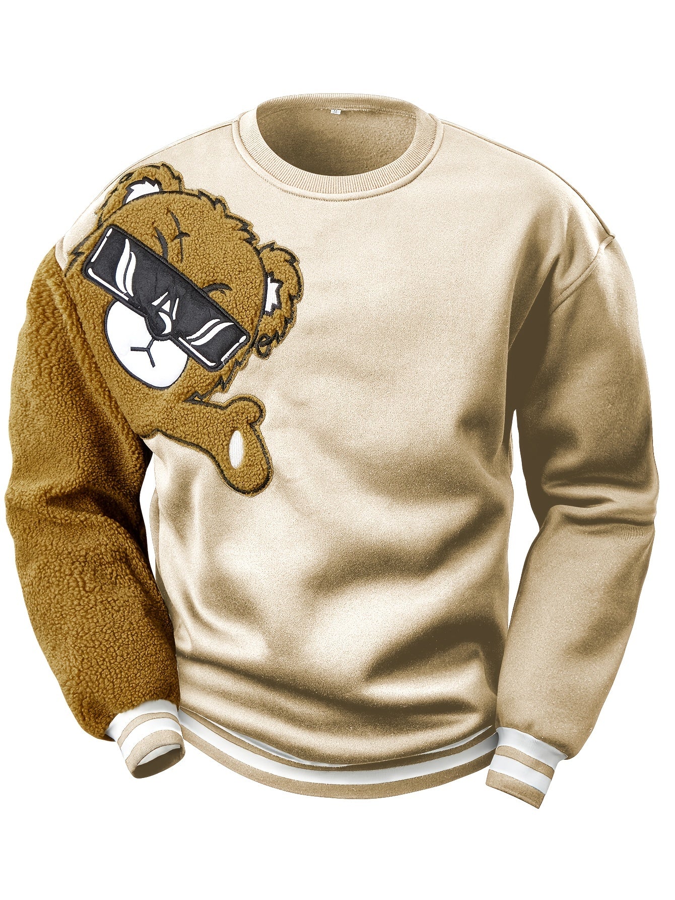 Sweat-shirt à Col Rond avec Broderie Ours de Dessin Animé pour Hommes