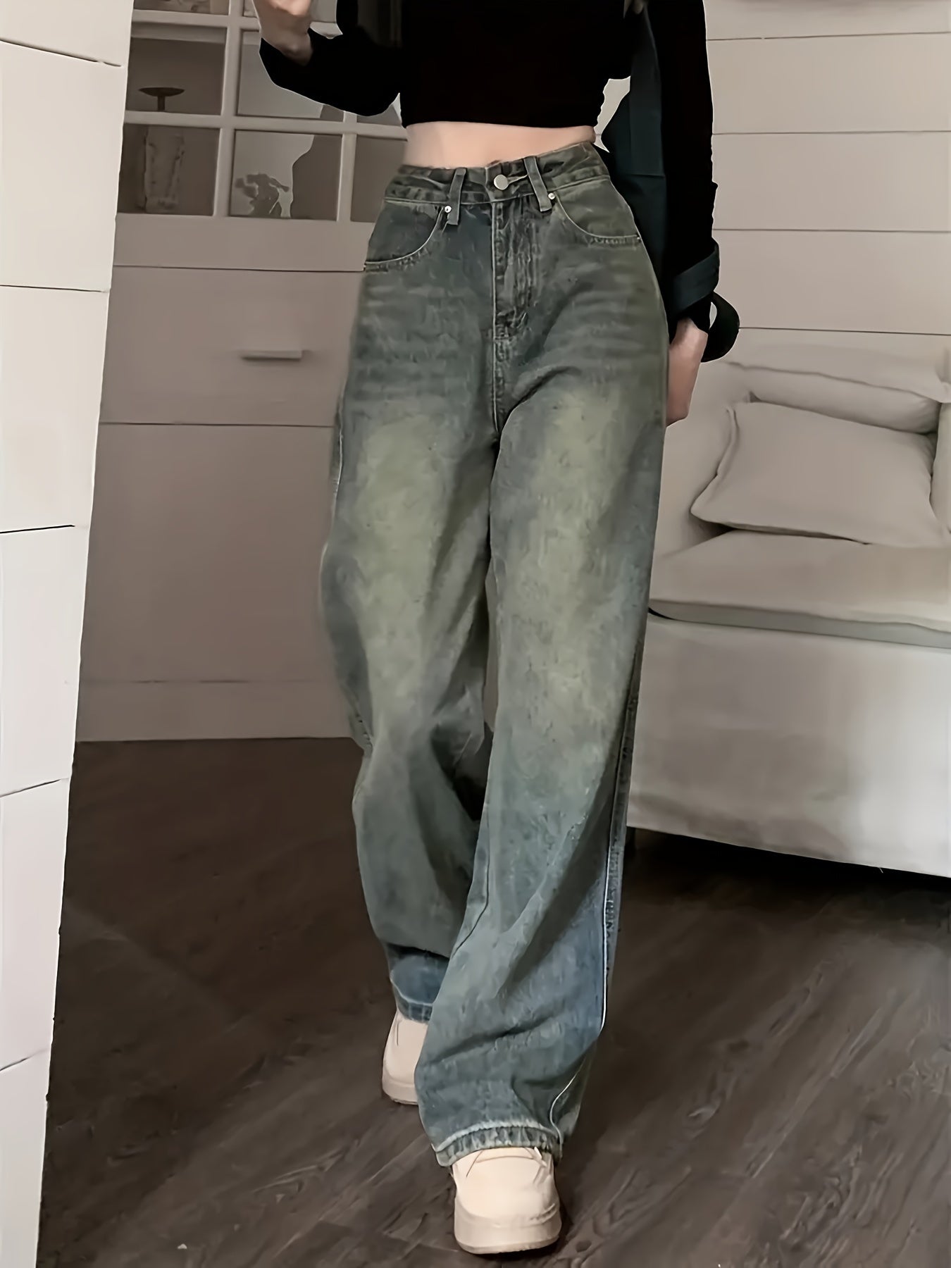 Jeans Vintage à jambe large pour femmes