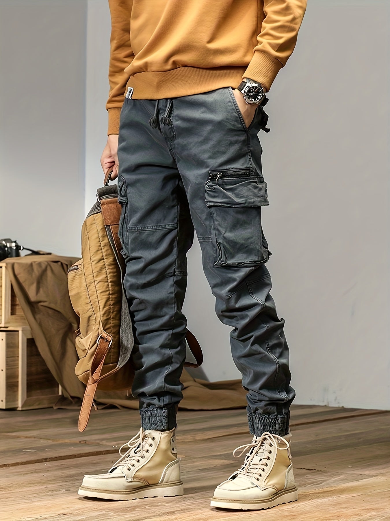 Pantalon Cargo en Coton avec Poches à Rabat Multiples