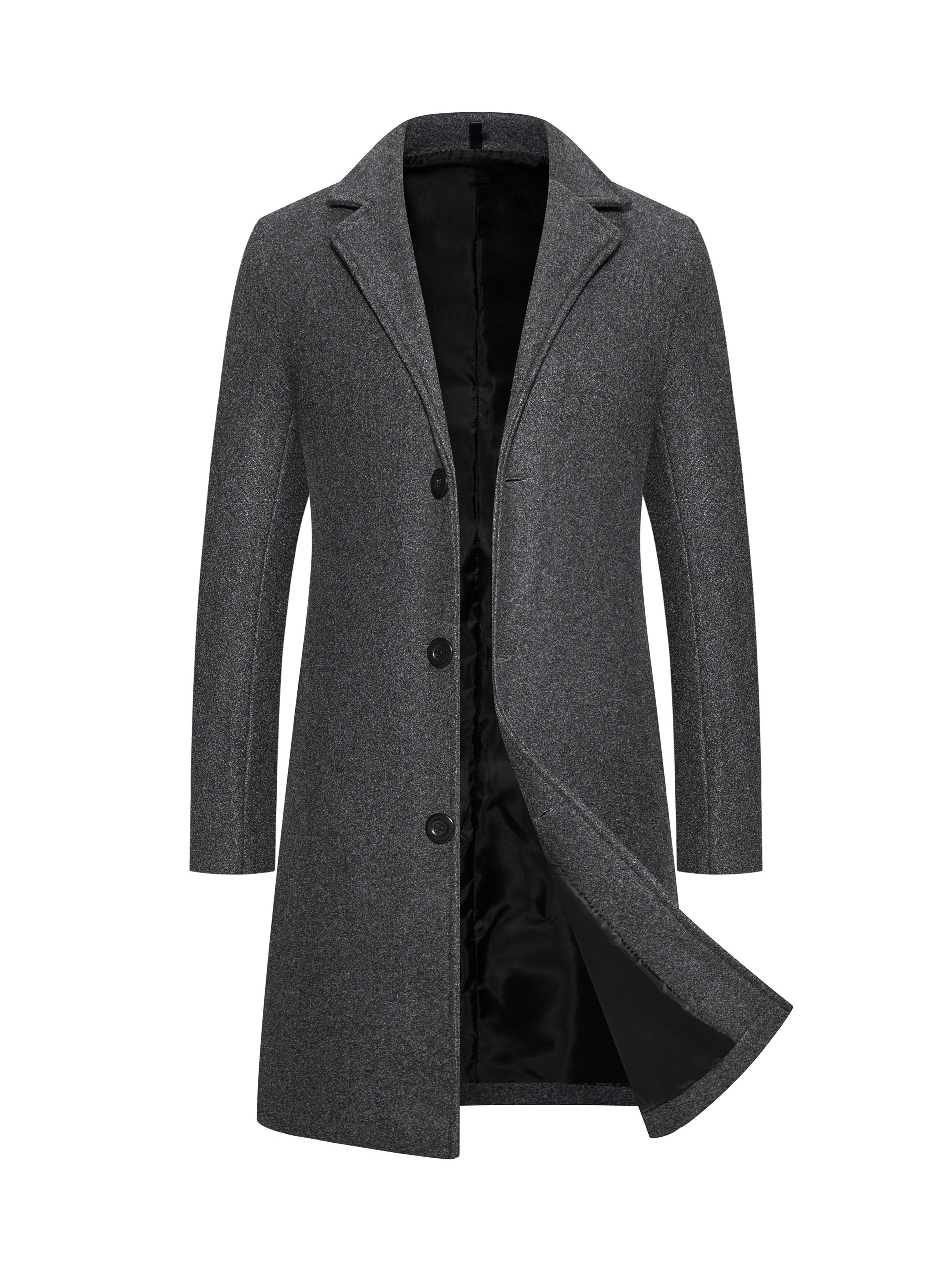 Trench Coat Mi-Long à Boutonnage Simple pour Hommes