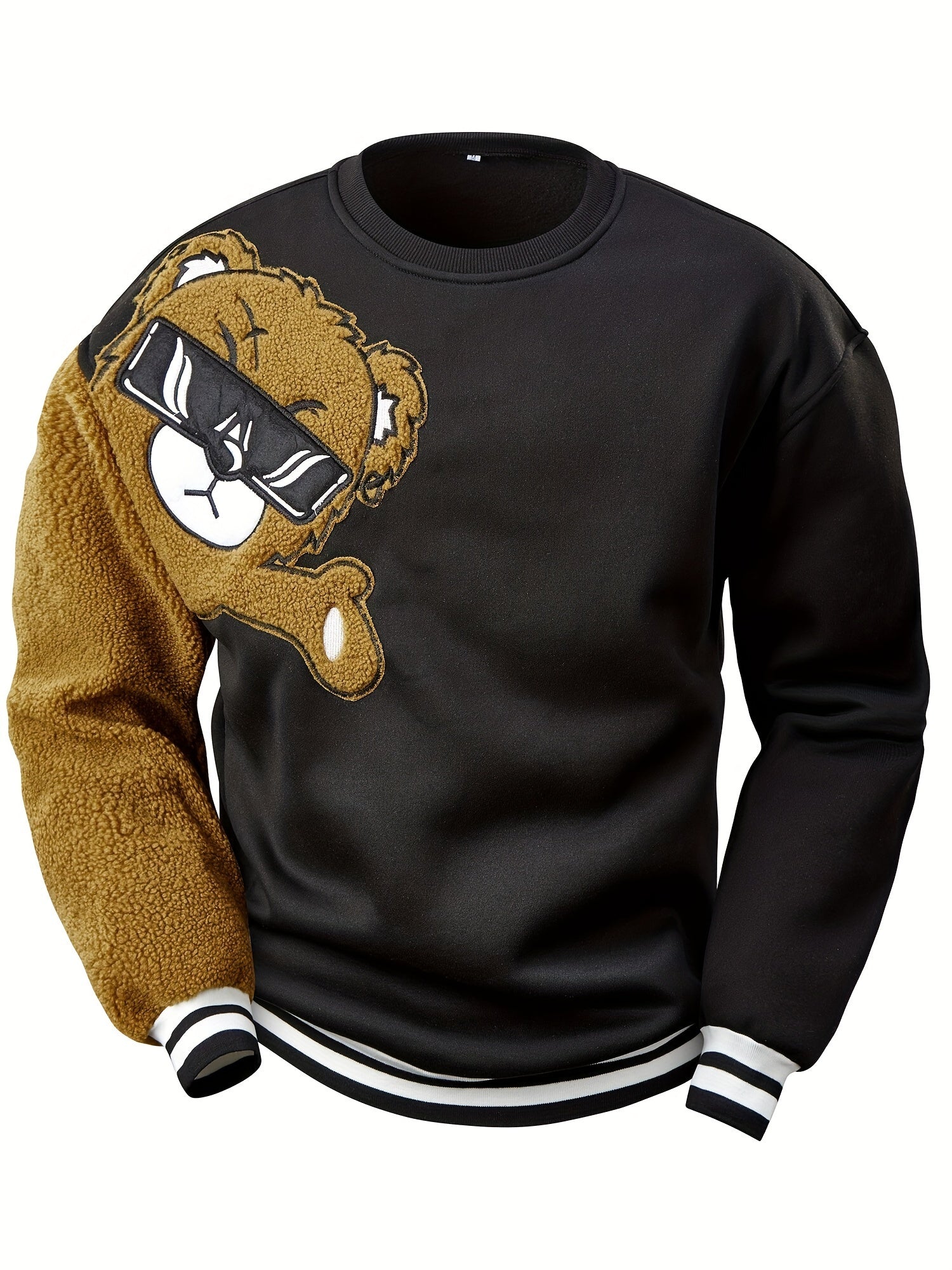 Sweat-shirt à Col Rond avec Broderie Ours de Dessin Animé pour Hommes