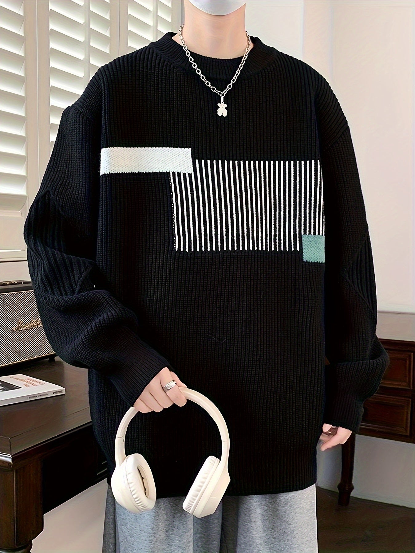 Pull Décontracté Color Block à Imprimé Géométrique