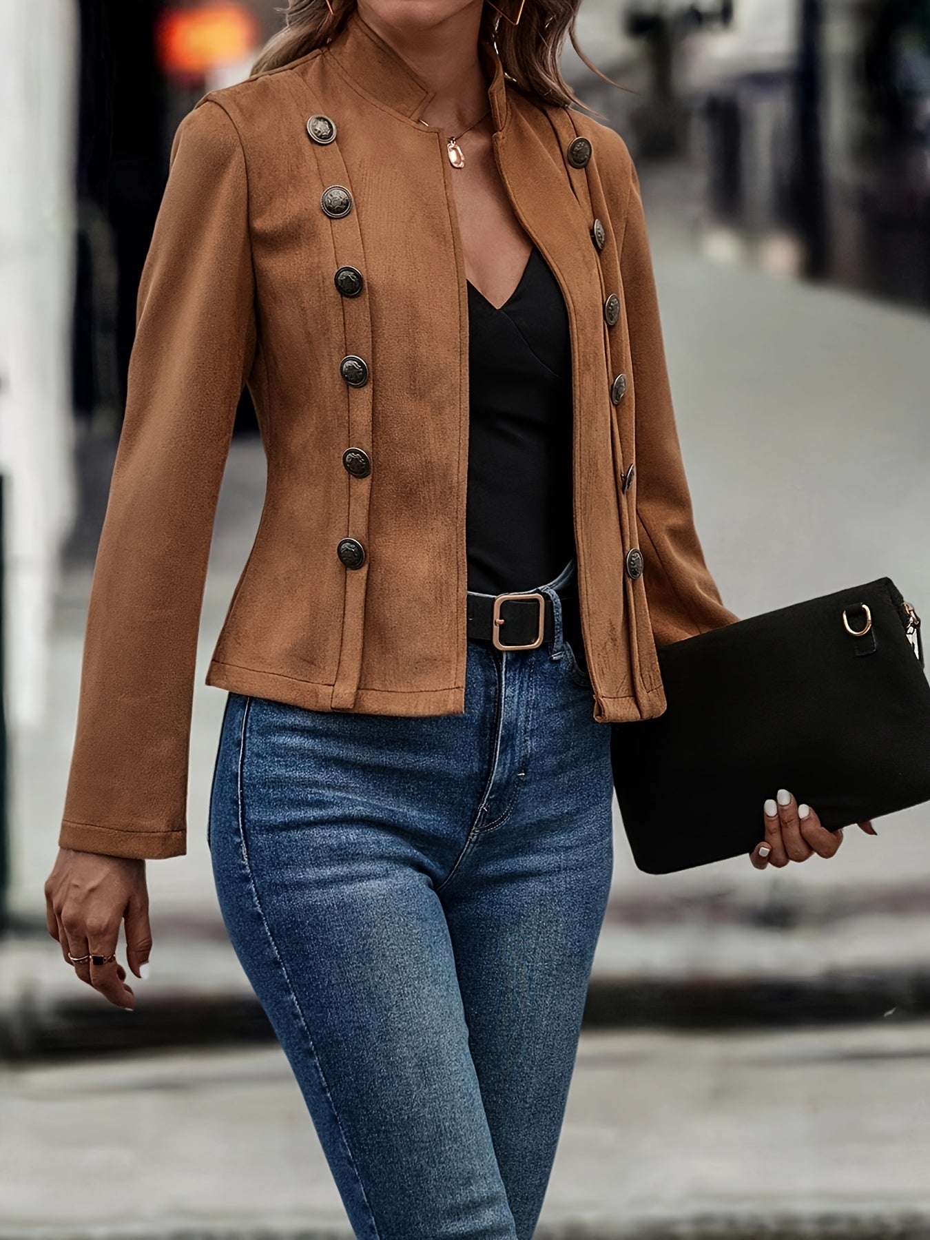 Jeans Droit Taille Haute avec Poches en Denim