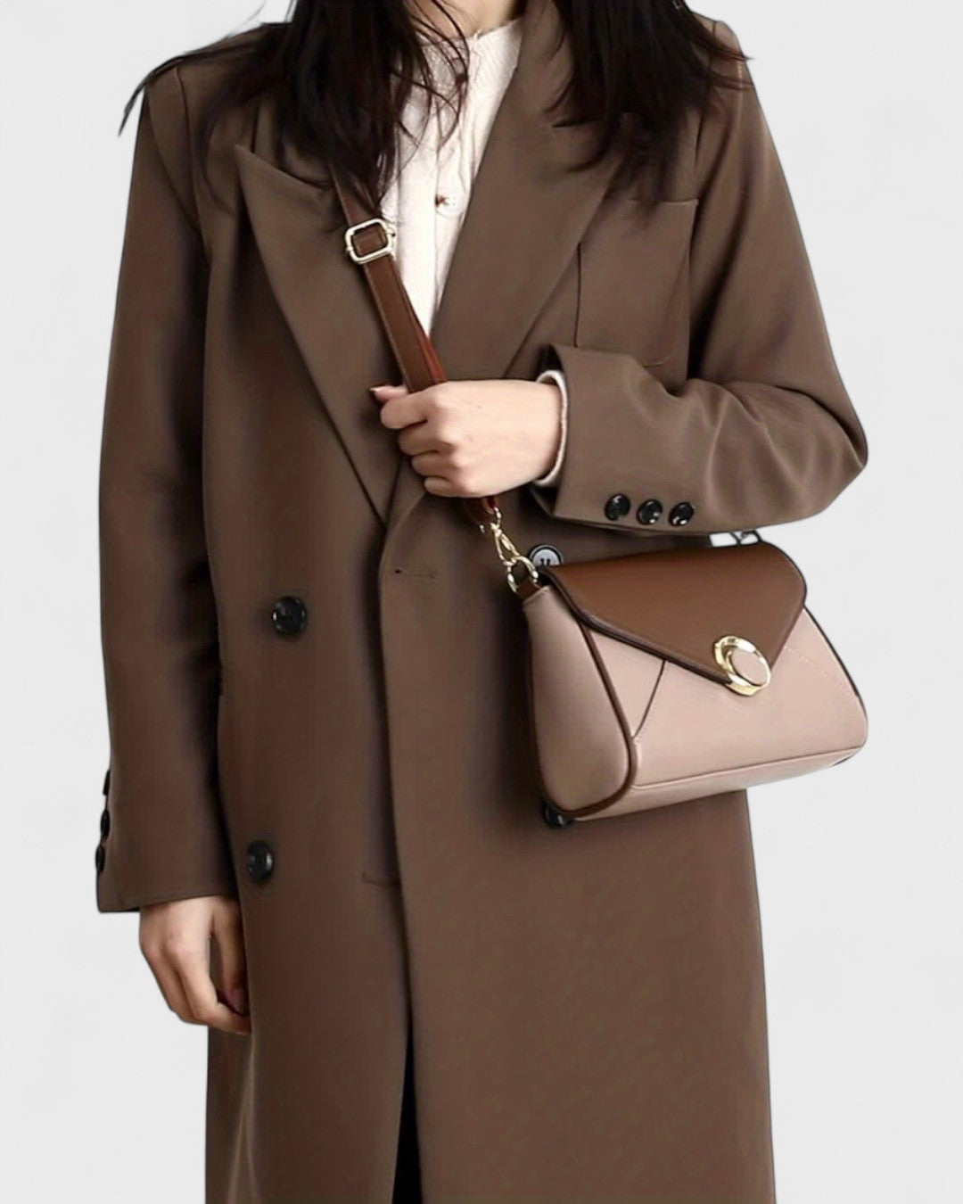 Sac bandoulière bicolore à boucle ronde