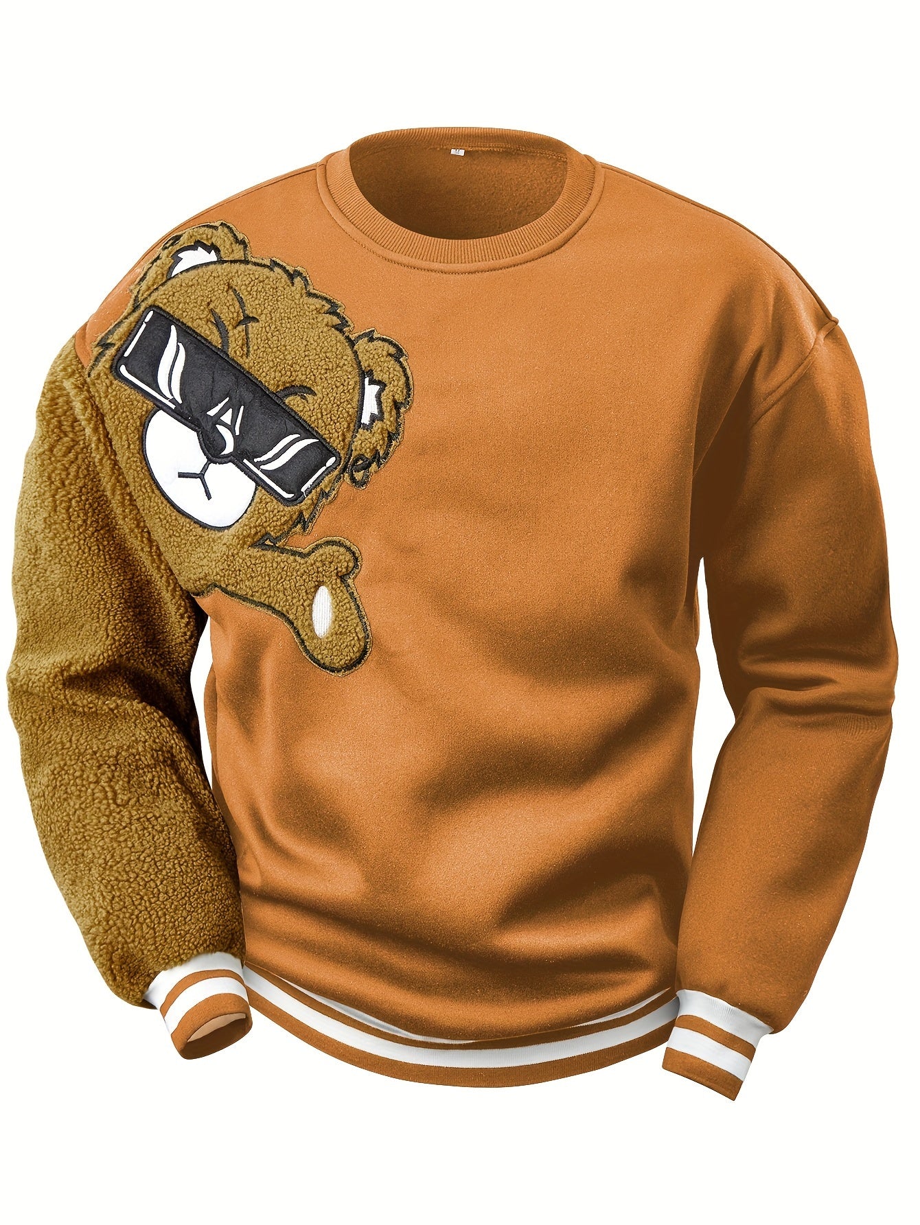 Sweat-shirt à Col Rond avec Broderie Ours de Dessin Animé pour Hommes