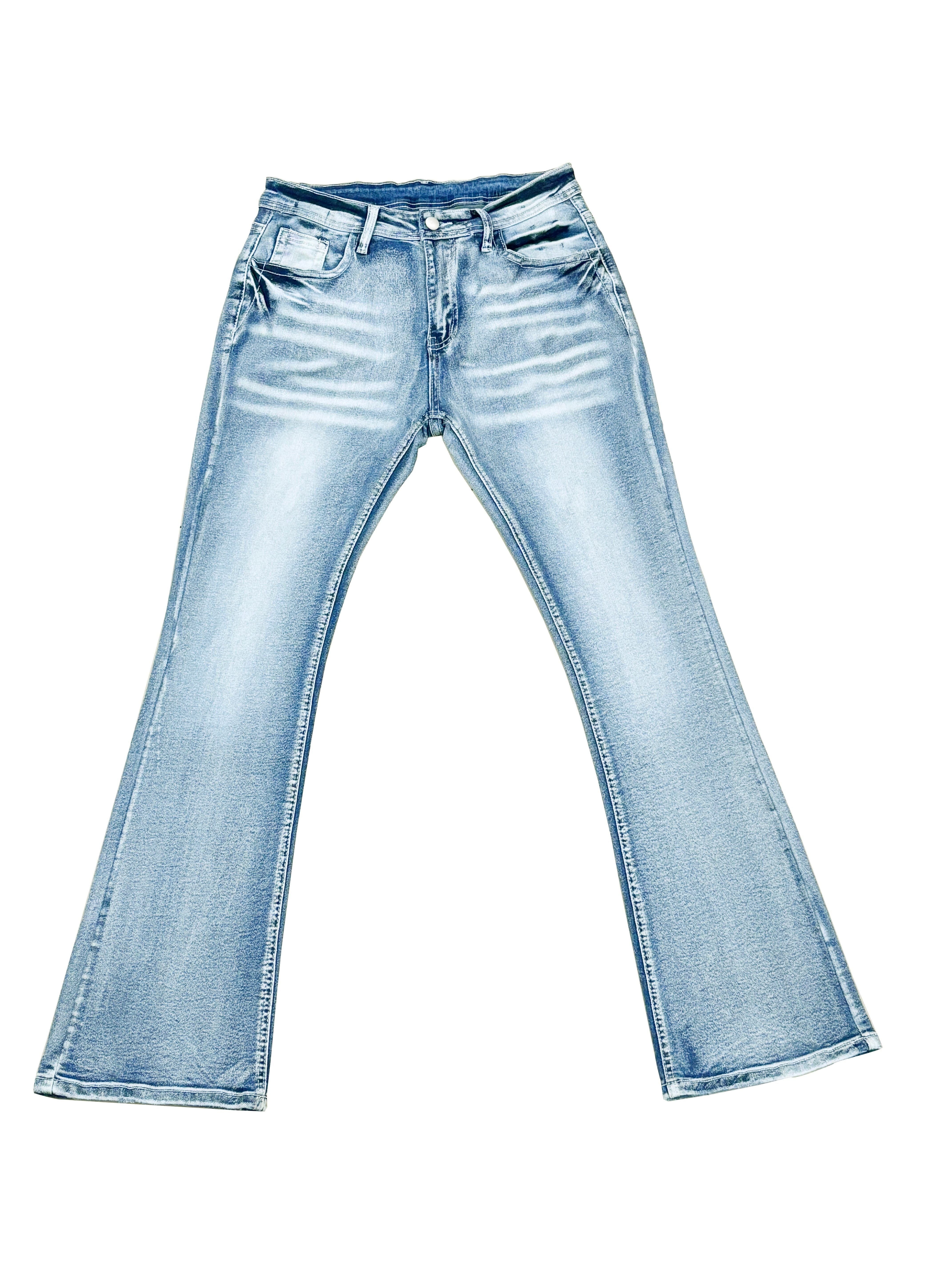 Jean Bootcut Bleu Délavé avec Broderie Tête de Taureau pour Femmes