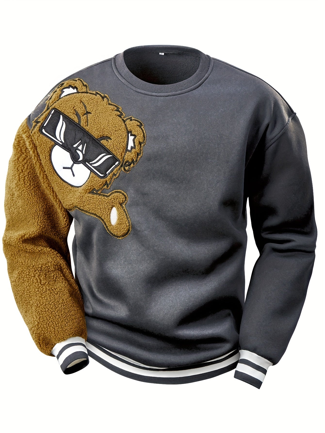 Sweat-shirt à Col Rond avec Broderie Ours de Dessin Animé pour Hommes
