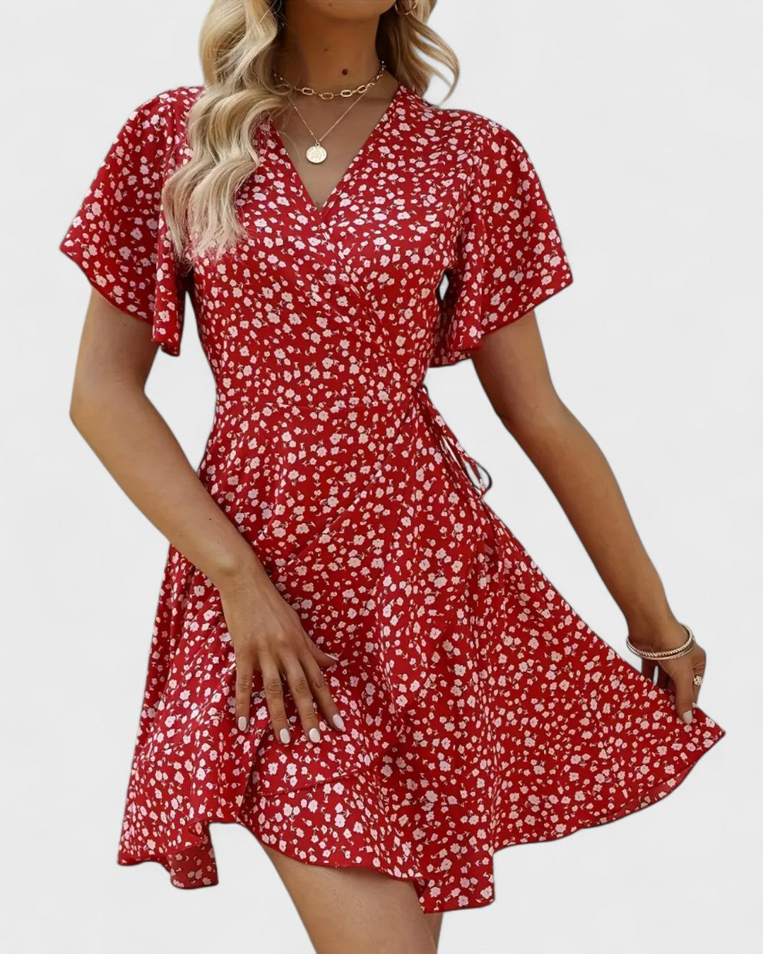 Robe portefeuille à fleurs volantée
