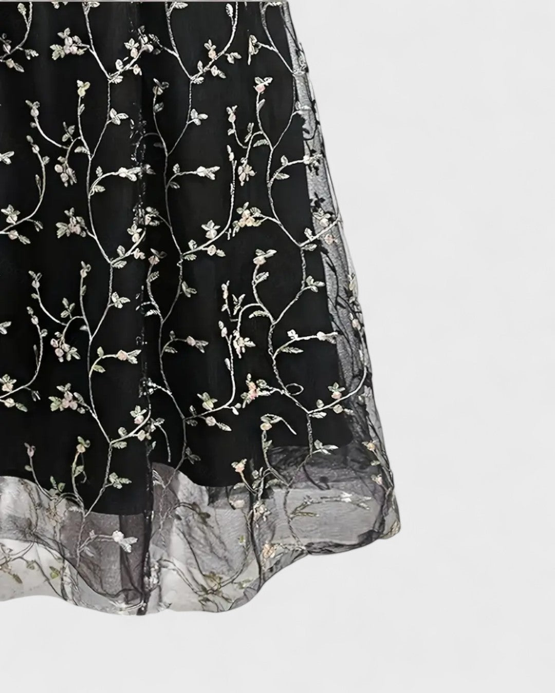 Robe mi-longue bustier fendue à volants