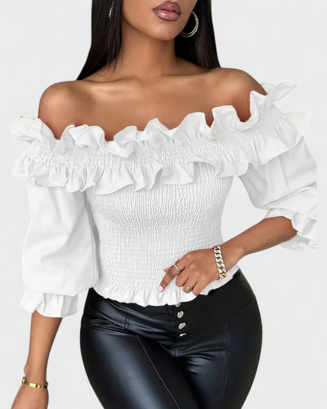 Blouse épaules dénudées à volants