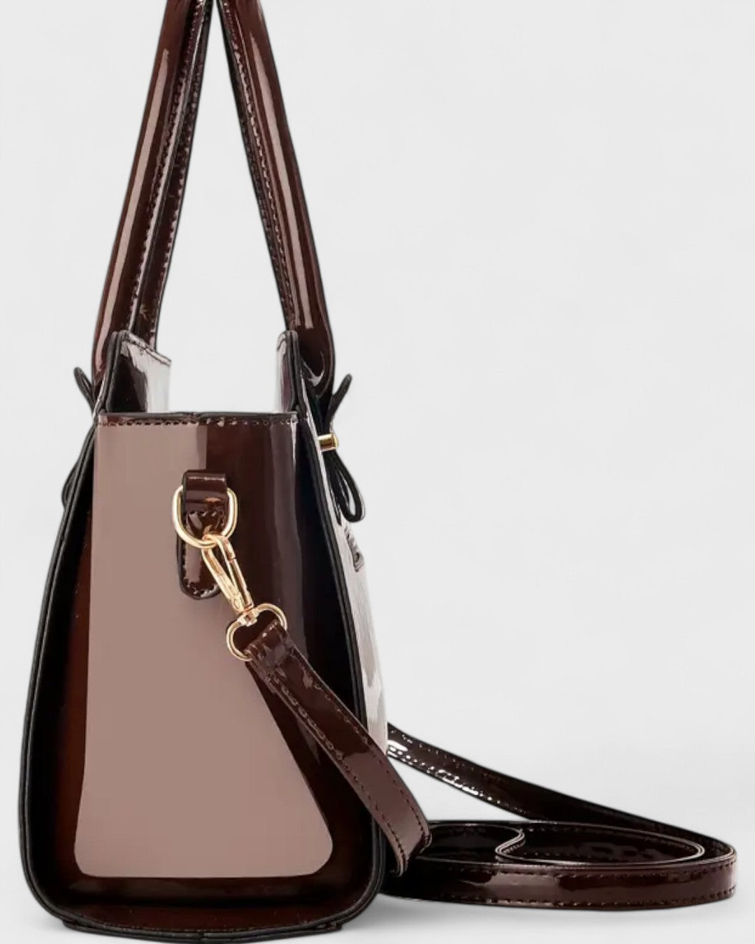 Sac à main verni 2 pièces avec pochette assortie