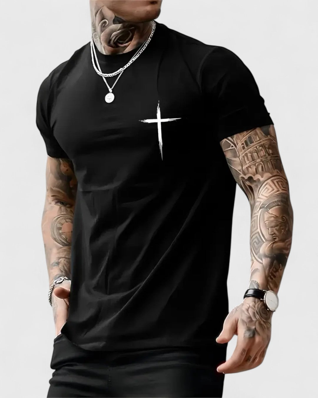 T-shirt homme en maille à imprimé croisé