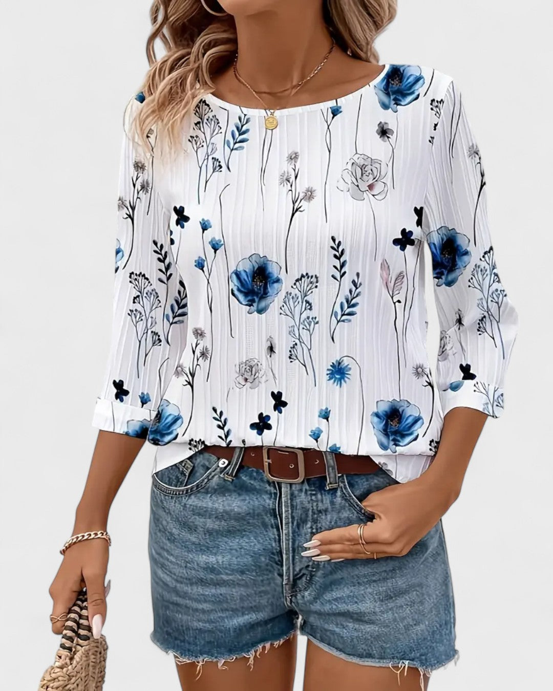 Blouse fluide à imprimé fleuri bleu