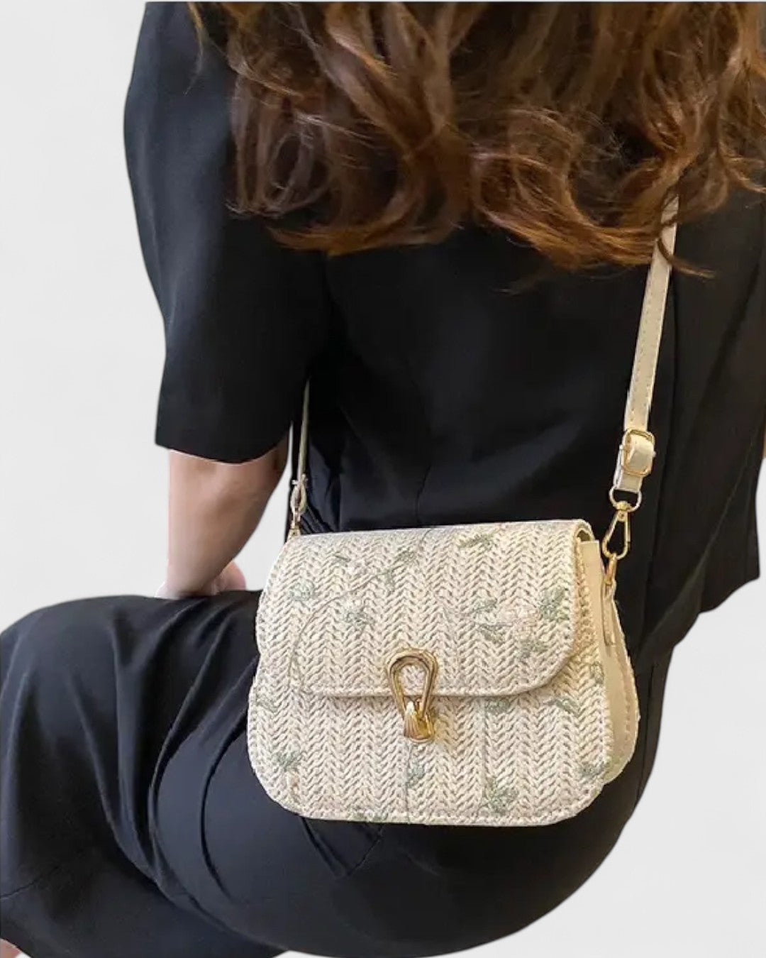 Sac bandoulière tissé à motif fleuri