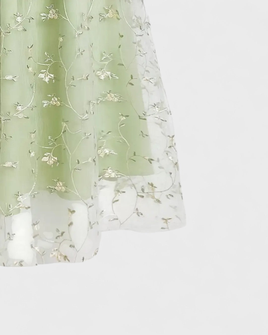 Robe midi vert menthe à broderies florales