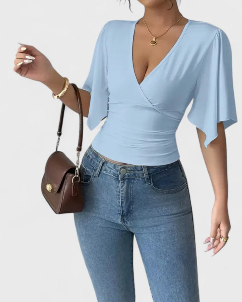 Blouse portefeuille manches papillon