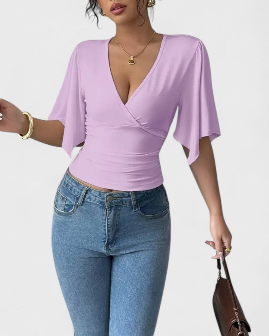 Blouse portefeuille manches papillon