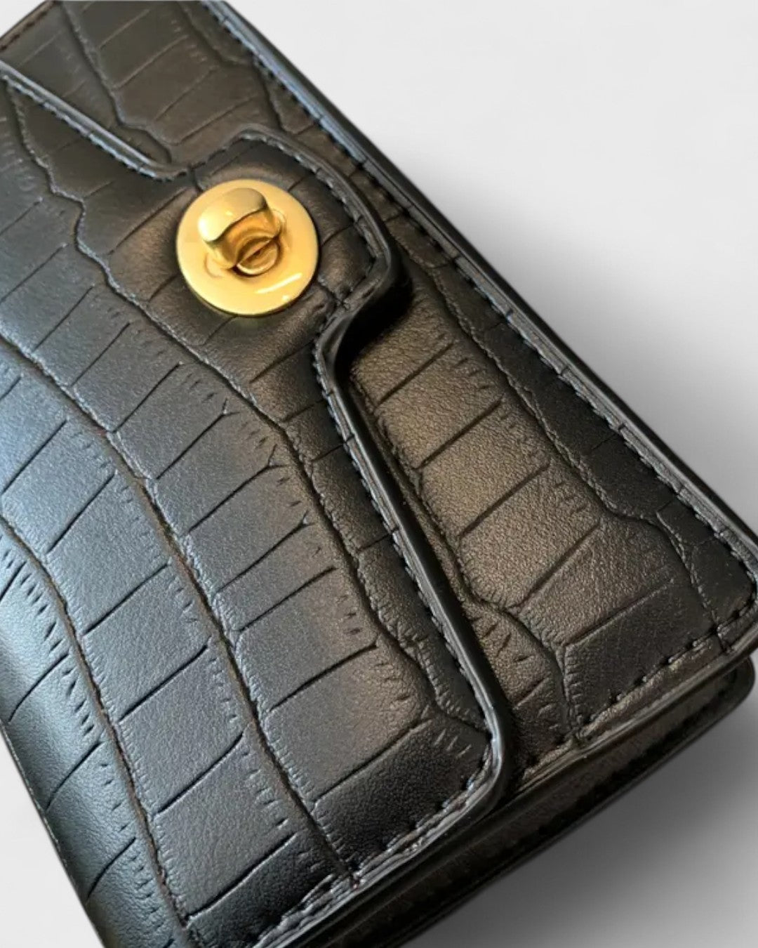 Mini sac bandoulière à chaîne effet croco noir