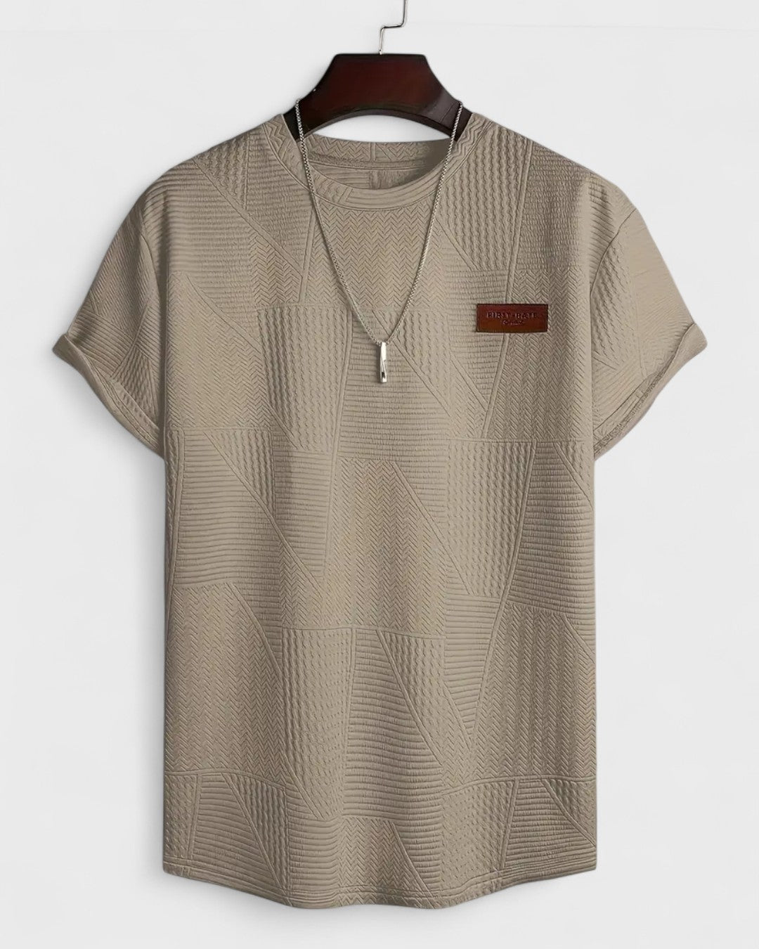 T-shirt pour homme à motif jacquard blanc et marron