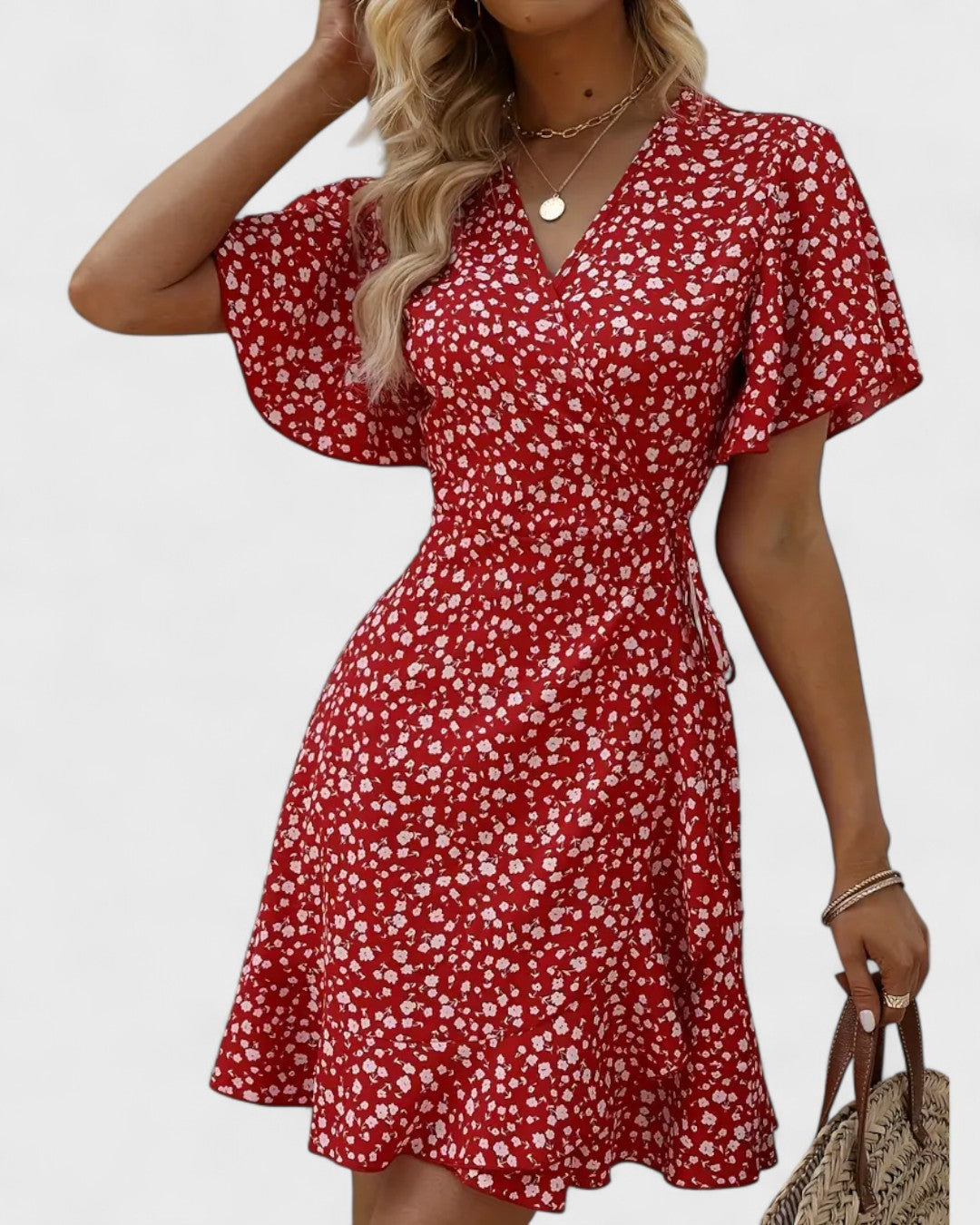 Robe portefeuille à fleurs volantée