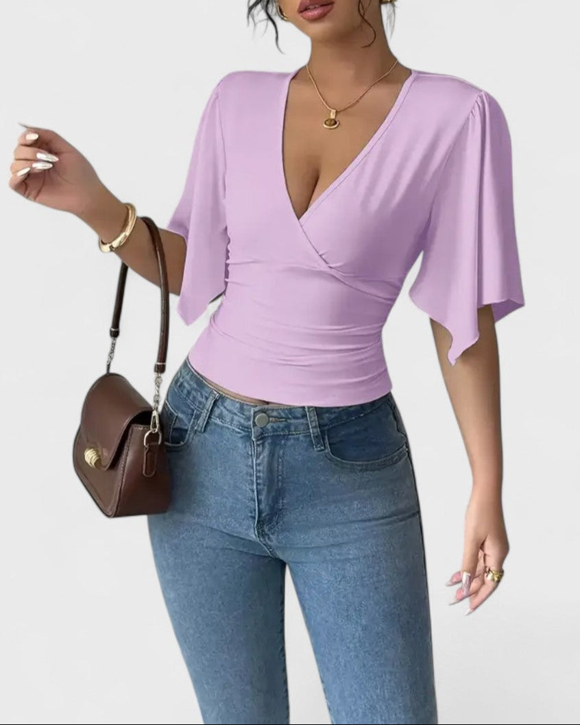 Blouse portefeuille manches papillon