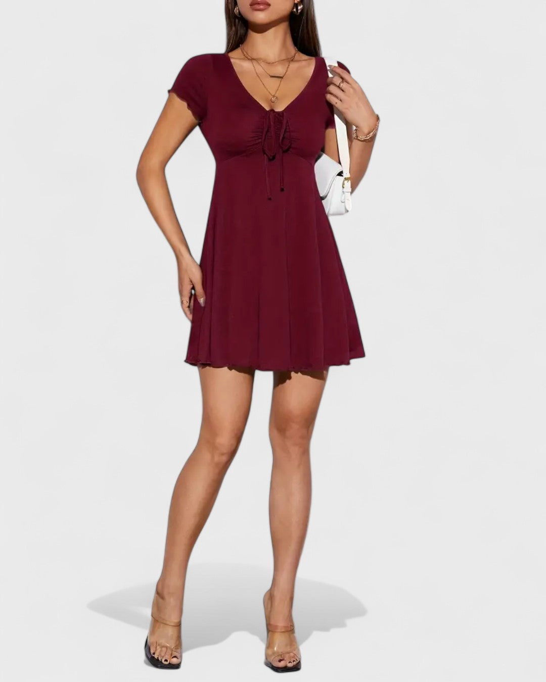 Robe patineuse côtelée à nœud fronçé