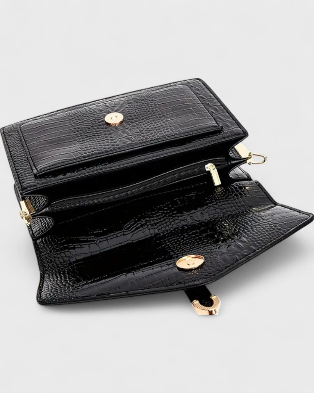 Sac à bandoulière effet crocodile avec boucle métallique