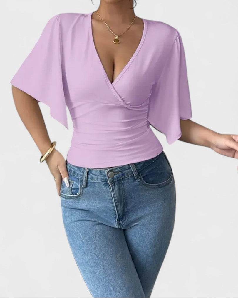 Blouse portefeuille manches papillon